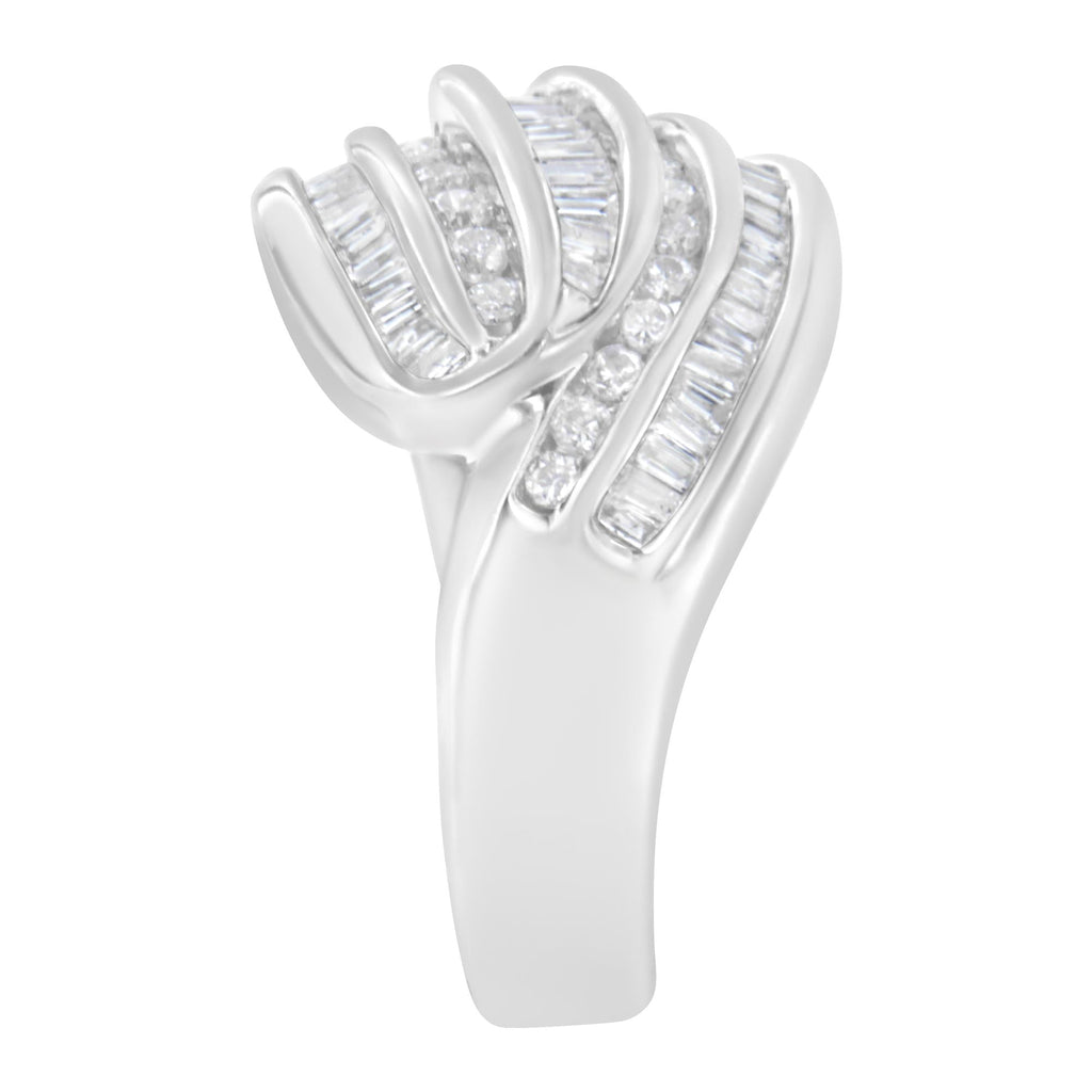 Anello con fascia bypass in oro bianco 14 carati con diamanti (1 carato, colore HI, purezza SI1-SI2) - Friggin Jewelry