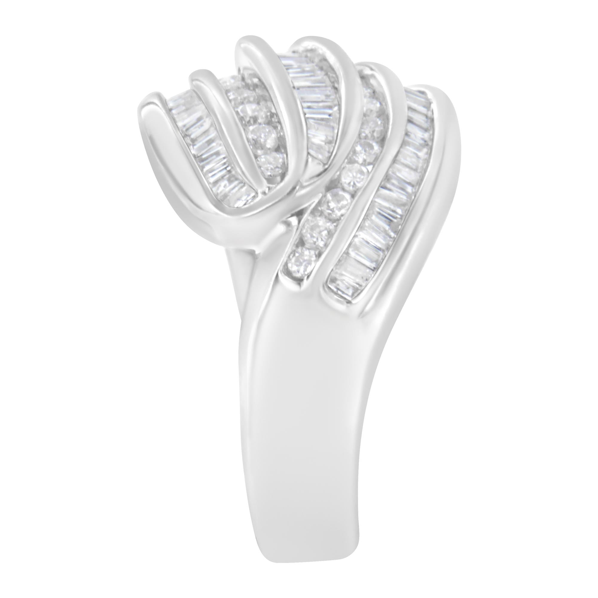 Anello con fascia bypass in oro bianco 14 carati con diamanti (1 carato, colore HI, purezza SI1-SI2) - Friggin Jewelry
