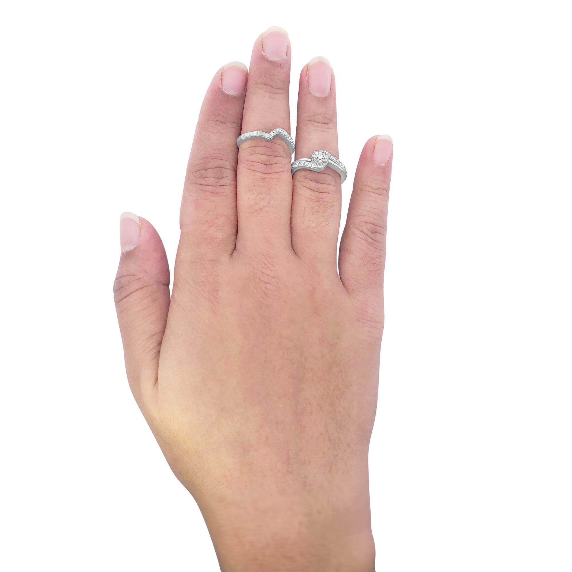 .925 Sterling Silver 1/3ct Cttw Multi-Diamond Bypass Vintage-Style Bridal Set Ring and Band (I-J Color, I3 Clarity) - Friggin Jewelry