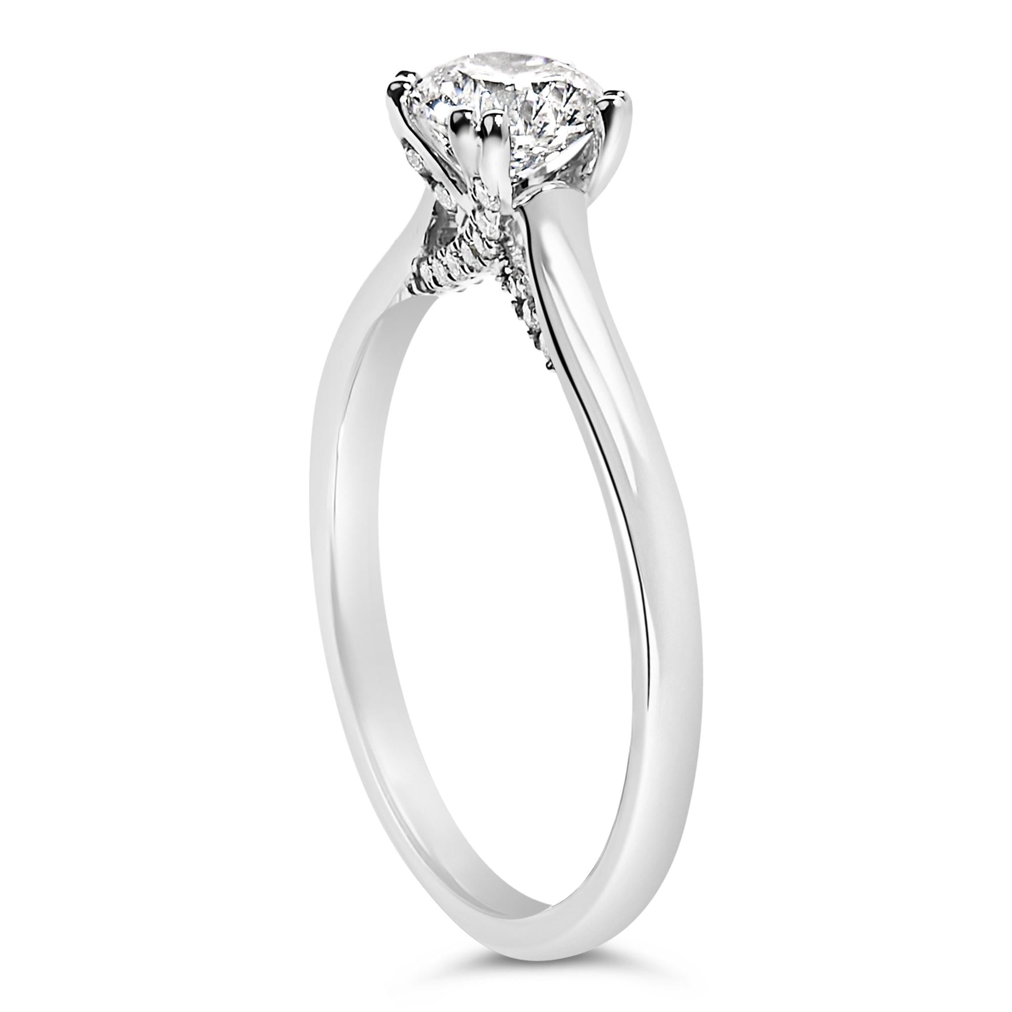 14K White Gold 7/8 Cttw Lab Grown Diamond Solitaire Cathedral Style Engagement Ring (F-G Color, VS1-VS2 Clarity) - Friggin Jewelry