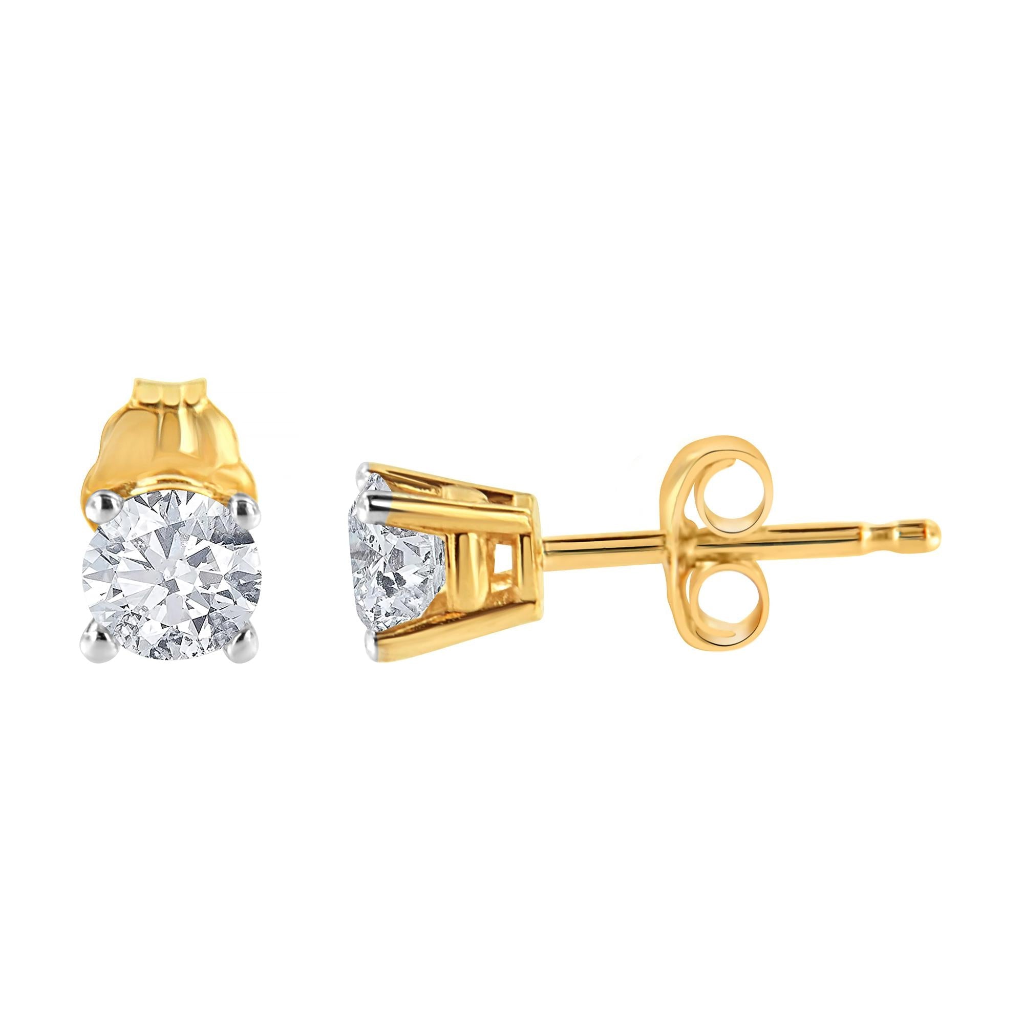 14K Yellow Gold 1/2 Cttw Round-Cut Diamond Solitaire Stud Earrings (O-P Color, SI2-I1 Clarity) - Friggin Jewelry