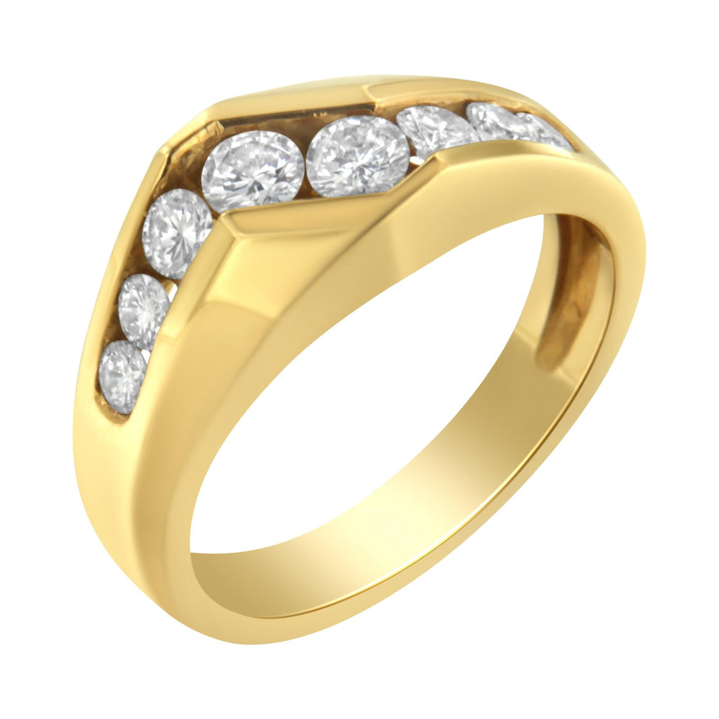 14KT Yellow Gold Men's Round Cut Diamond Ring (1 cttw, H-I Color, SI2-I1 Clarity) - Friggin Jewelry