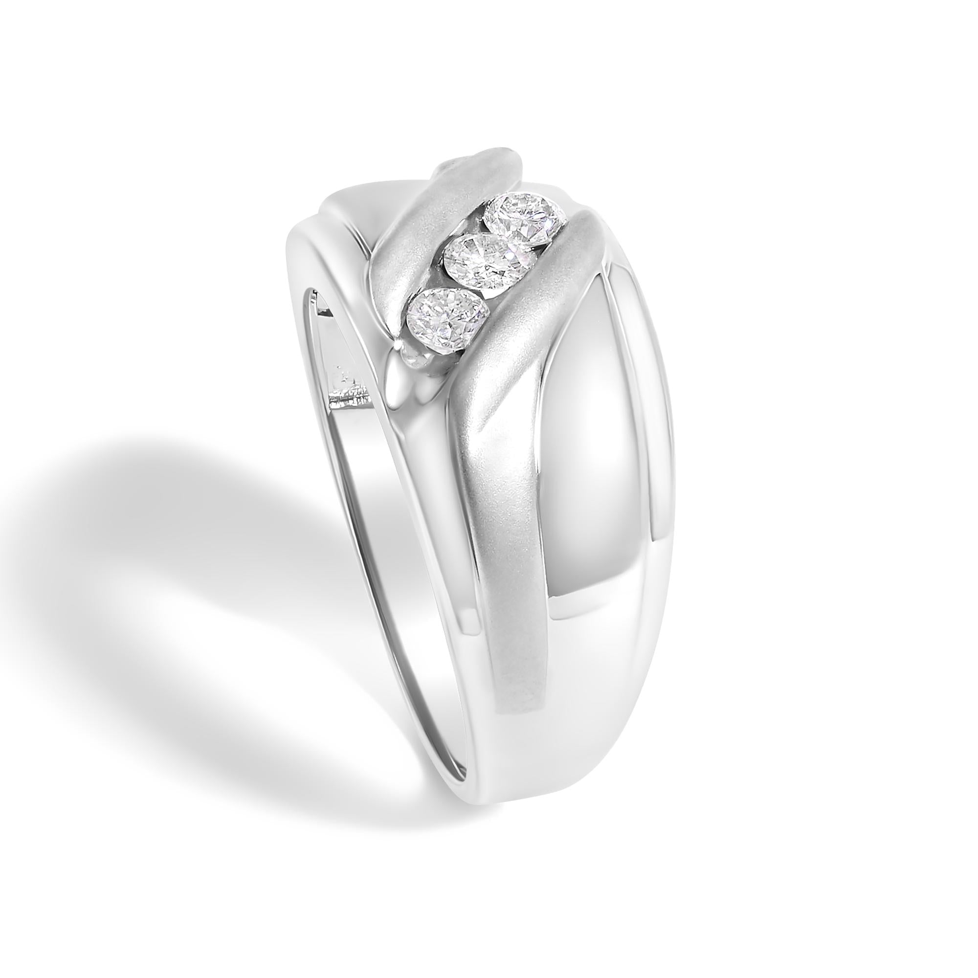 Men's .925 Sterling Silver 1/2 Cttw Diamond Channel Set 3-Stone Band Ring - Friggin Jewelry