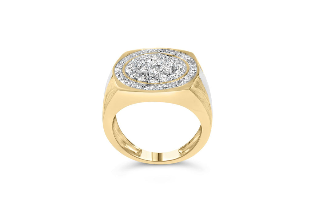 10K Yellow Gold 1 1/2 Cttw Diamond Cluster and Halo Signet Mens Ring (K-L Color, I1-I2 Clarity) - Friggin Jewelry