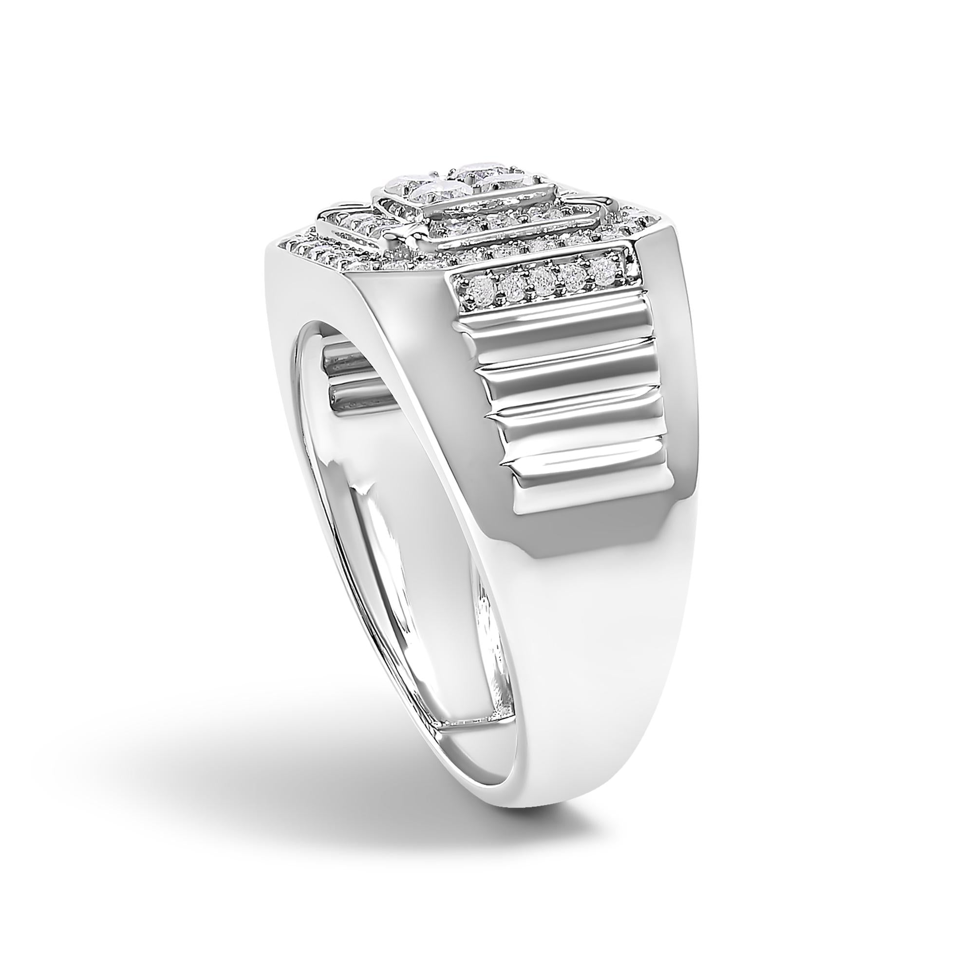 Men's 10K White Gold 1.00 Cttw Diamond Octagonal Signet Style Band Ring (I-J Color, I1-I2 Clarity) - Friggin Jewelry