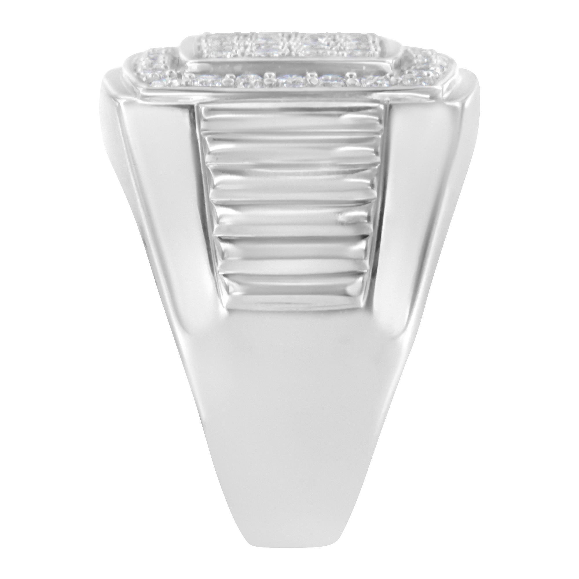14K White Gold Men's Diamond Squared Band Ring (1 cttw, H-I Color, SI2-I1 Clarity) - Friggin Jewelry