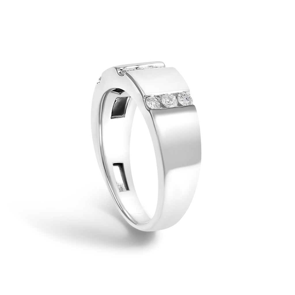 Anillo de plata de ley 925 para hombre con tres filas de diamantes de 1/2 quilates (color HI, claridad I1-I2) - Friggin Jewelry