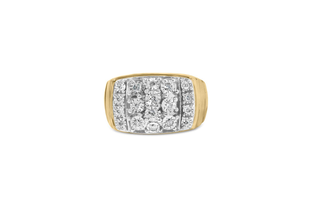 Anello da cocktail da uomo in argento sterling 925 placcato oro giallo 14 carati con diamanti da 3/8 carati (colore IJ, purezza I3) - Friggin Jewelry