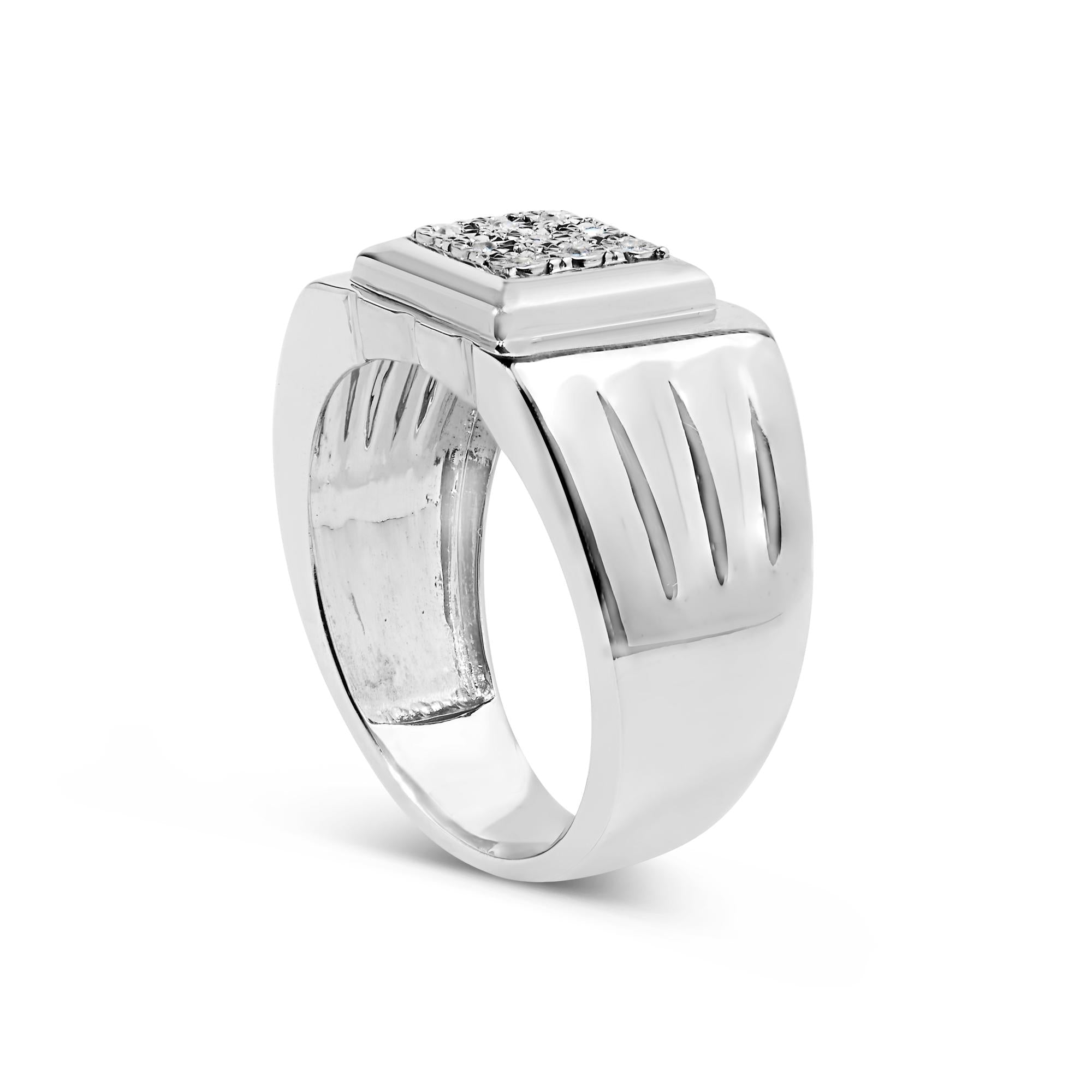 .925 Sterling Silver Diamond Accent Miracle-Set 9 Stone Ridged Band Gentlemen's Fashion Ring (I-J Color, I3 Clarity) - Size 10 - Friggin Jewelry