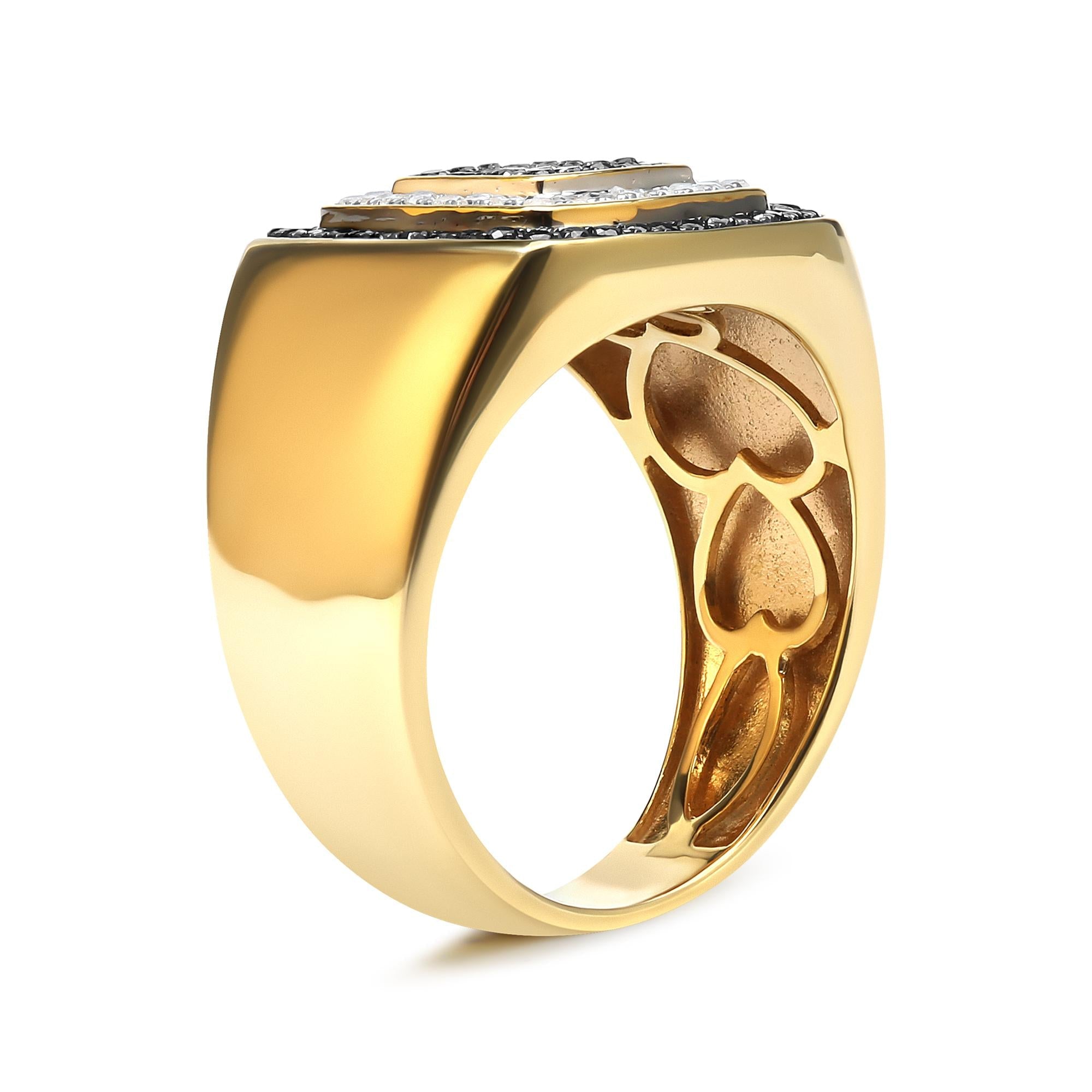 Men's 10K Yellow Gold 3/4 Cttw White and Black Treated Diamond Ring Band (Black / I-J Color, I2-I3 Clarity) - Friggin Jewelry