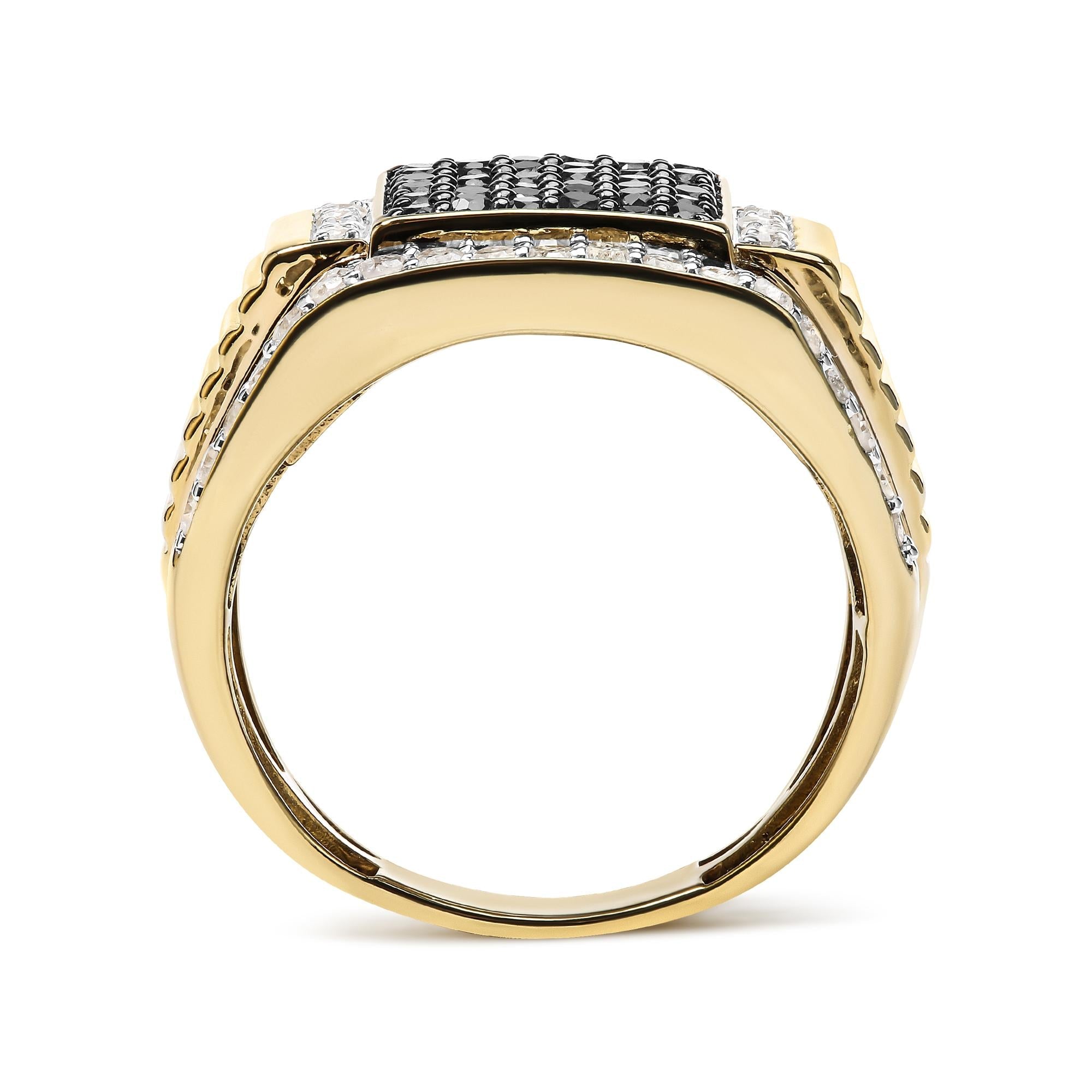 Men's 14K Yellow Gold Plated .925 Sterling Silver 1 1/2 Cttw White and Black Treated Diamond Cluster Ring (Black / I-J Color, I2-I3 Clarity) - Friggin Jewelry