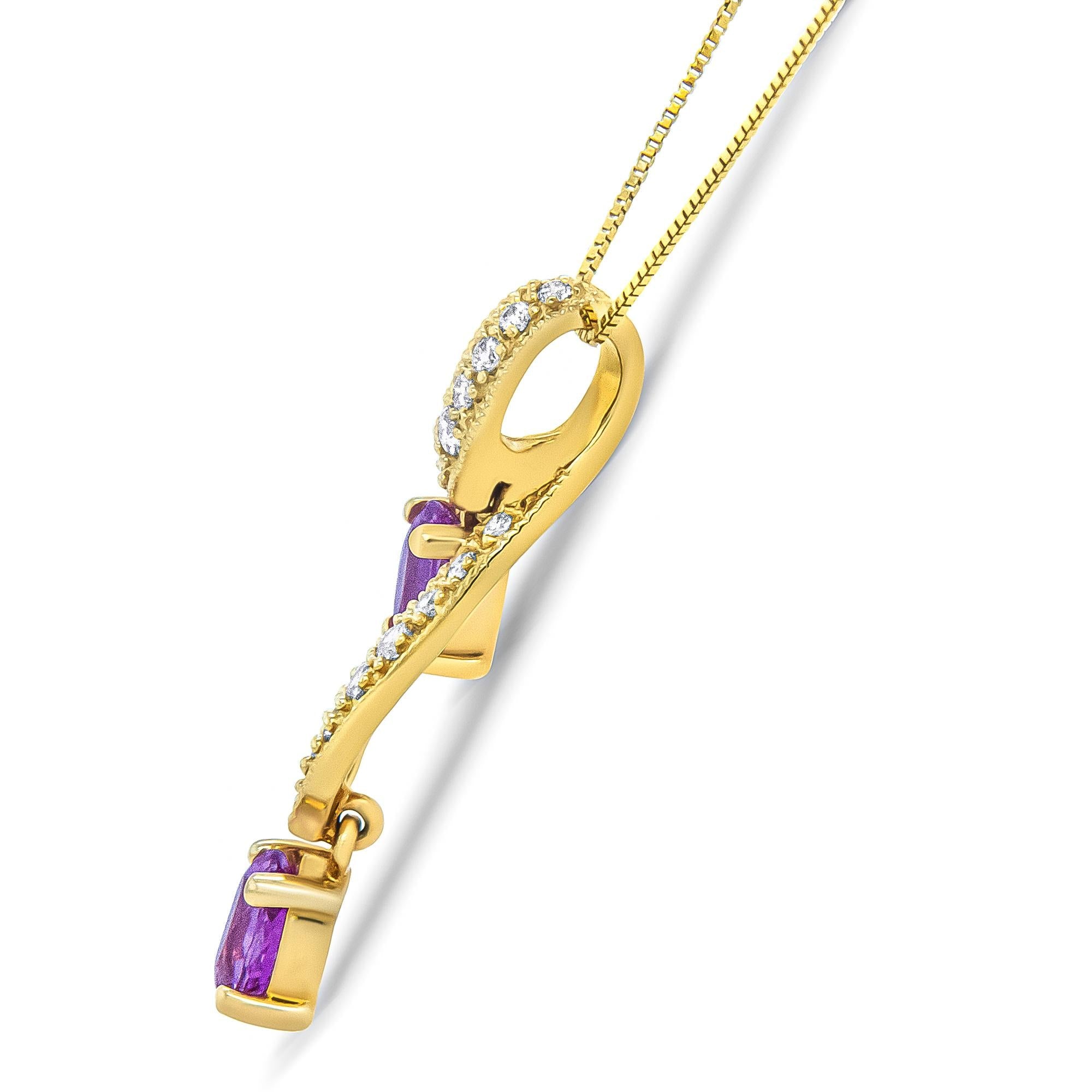 14K Yellow Gold 6x4mm Oval Pink Sapphire and 1/5 Cttw Round Diamond Pendant Necklace - (H-I Color, SI1-SI2 Clarity) - Friggin Jewelry
