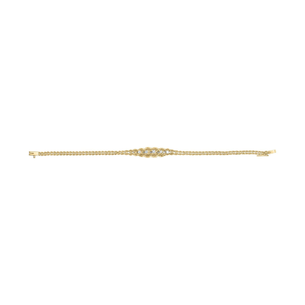 10K Yellow Gold 1/4 Cttw Round-Cut Diamond Basket Weave Rope Chain Style 7" Bracelet (H-I Color, I1-I2 Clarity) - Friggin Jewelry