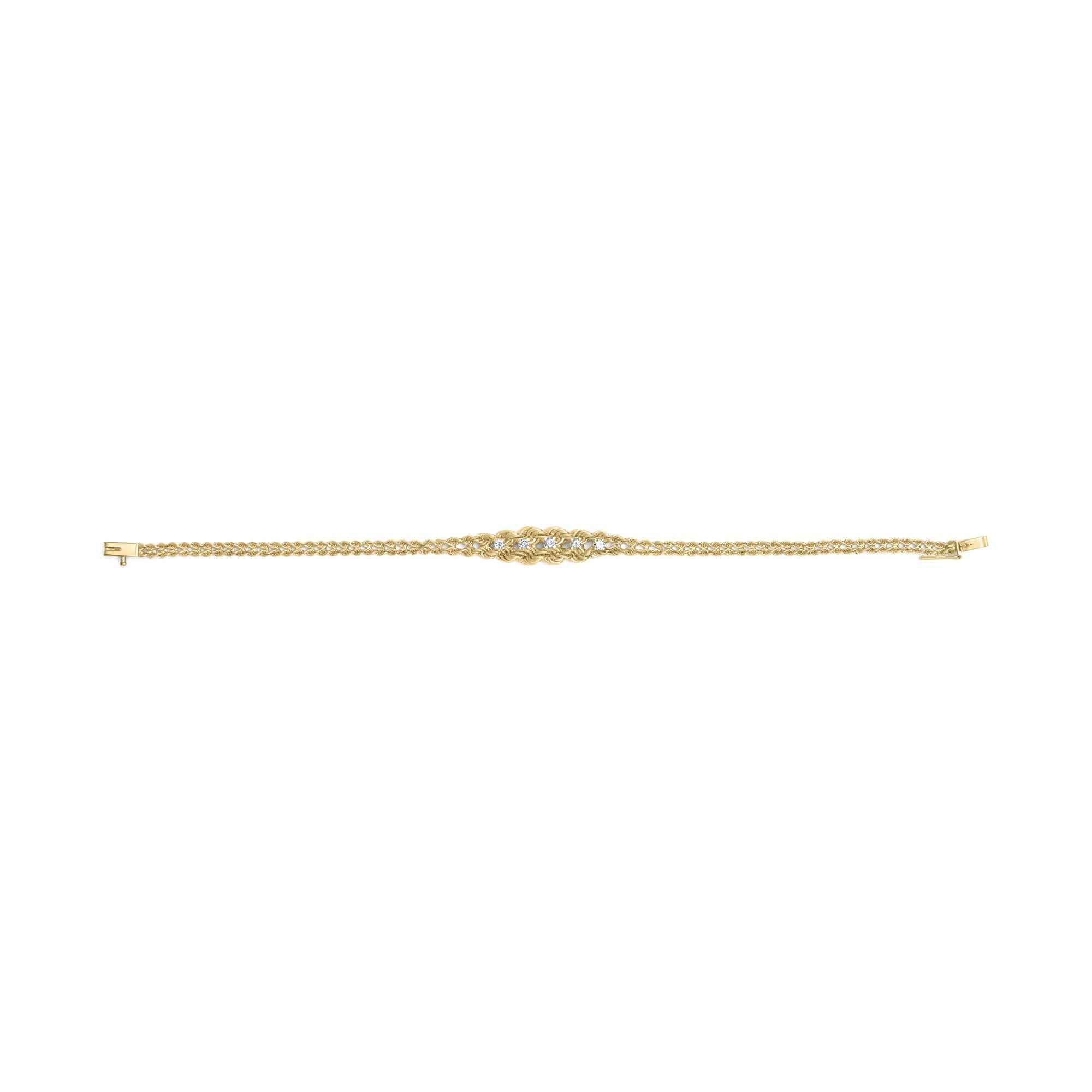 10K Yellow Gold 1/4 Cttw Round-Cut Diamond Basket Weave Rope Chain Style 7" Bracelet (H-I Color, I1-I2 Clarity) - Friggin Jewelry