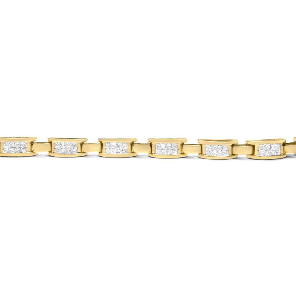 10K Yellow Gold 2.0 Cttw Invisible-Set Princess Cut Diamond Rectangular Link Bracelet (I-J Color, SI2-I1 Clarity) - 7" - Friggin Jewelry Premium