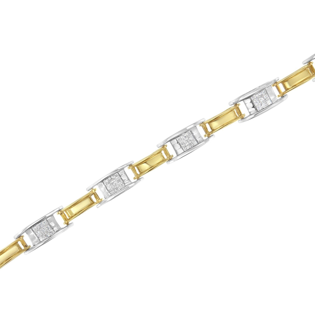 Bracciale a catena con maglie in oro bicolore 14K e diamanti taglio principessa da 1,00 ct, lunghezza 7 pollici (colore HI, purezza SI1-SI2) - Friggin Jewelry