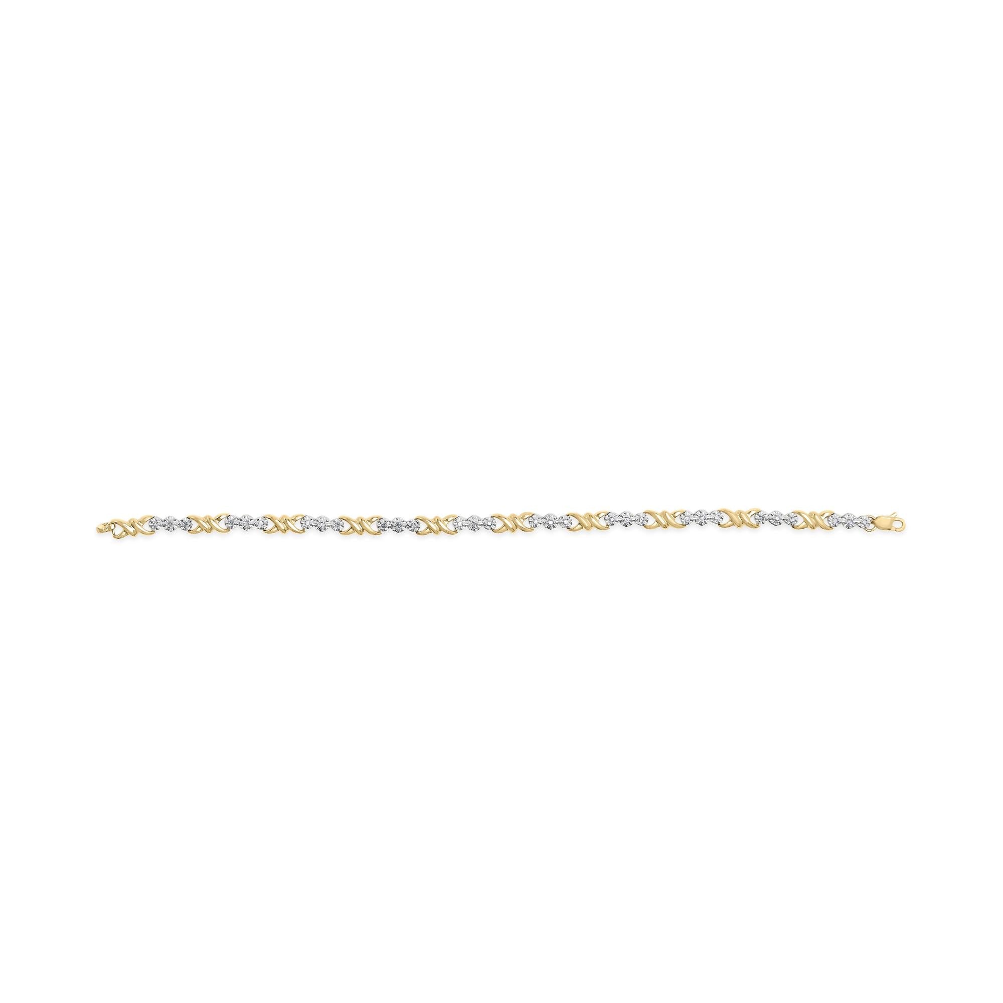 10k Yellow Gold 1/3 Cttw Diamond 3 Stone and X-Link Bracelet (I-J Color, I1-I2 Clarity) - 7.50" Inches - Friggin Jewelry