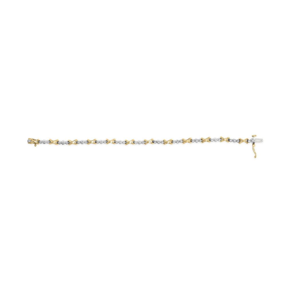 10K Two-Tone Gold 1/2 Cttw Diamond Alternating 3 Stone and X-Link 7" Bracelet (I-J Color, I2-I3 Clarity) - Friggin Jewelry