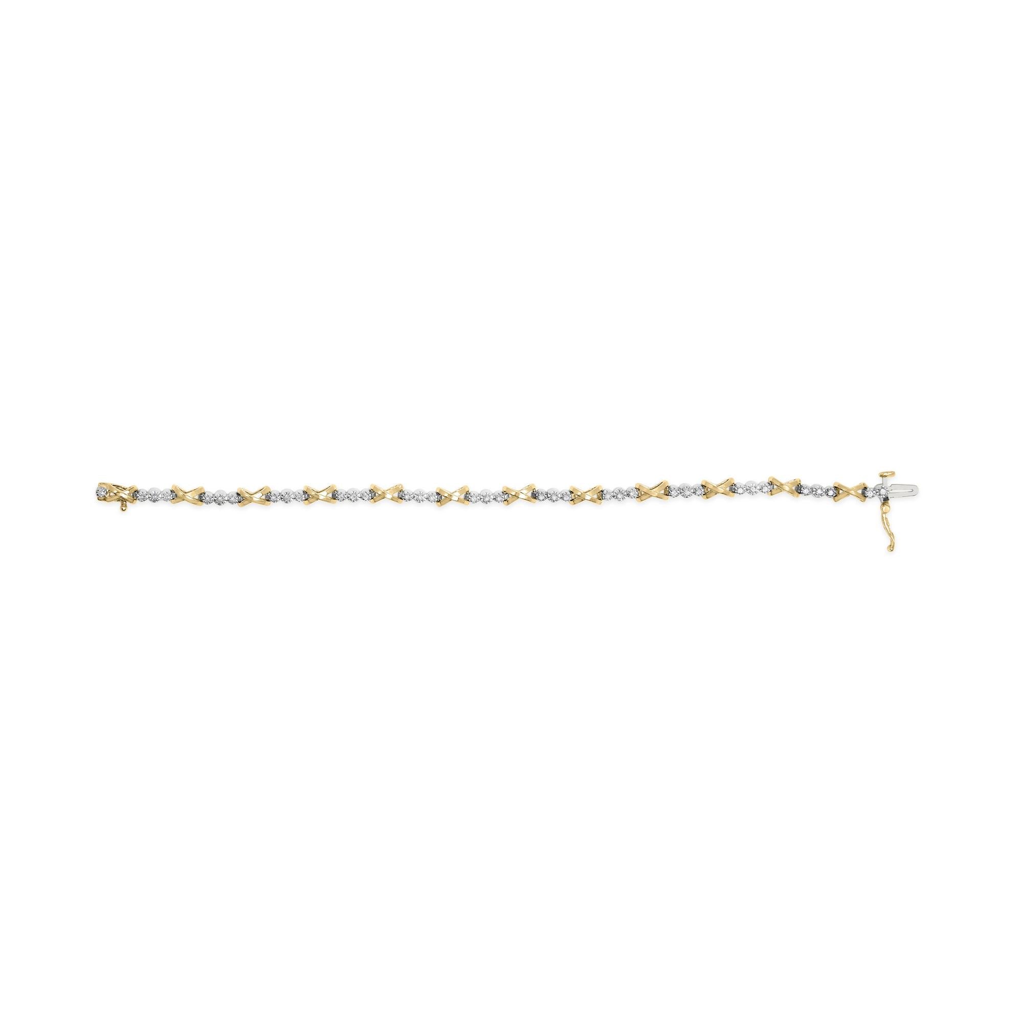 Pulsera de oro bicolor de 10 quilates con diamantes de 1/2 ct y eslabones X de 7" (color IJ, claridad I2-I3) - Friggin Jewelry