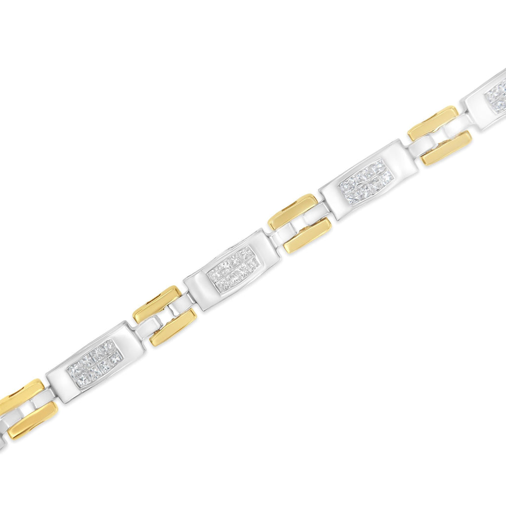 Bracciale Geo Link in oro bicolore 10K con diamanti taglio principessa (1,00 cttw, colore HI, purezza SI1-SI2) - Friggin Jewelry