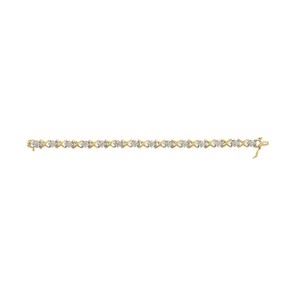 Bracciale in oro giallo 10k con diamanti da 2,00 ct e maglie a "X" alternate (colore IJ, purezza I3) - 7" - Friggin Jewelry