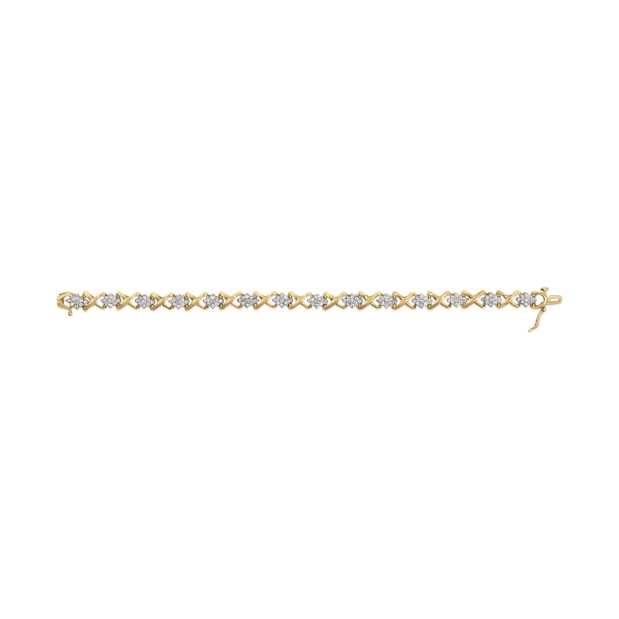 Bracciale in oro giallo 10k con diamanti da 2,00 ct e maglie a "X" alternate (colore IJ, purezza I3) - 7" - Friggin Jewelry