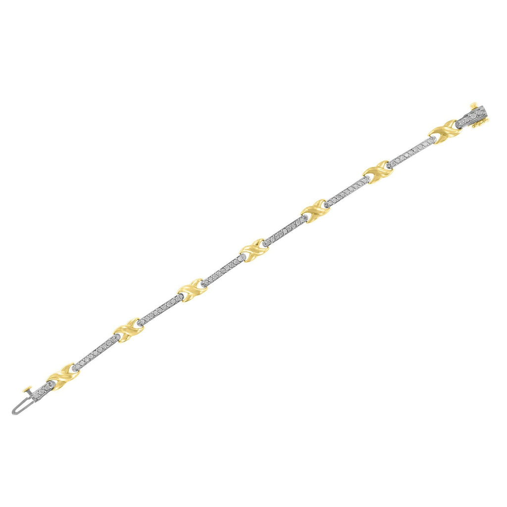 10K Yellow Gold 1.00 Cttw Pave Set Diamond Bar and  X-Link 7" Bracelet (I-J Color, I3 Quality) - Friggin Jewelry