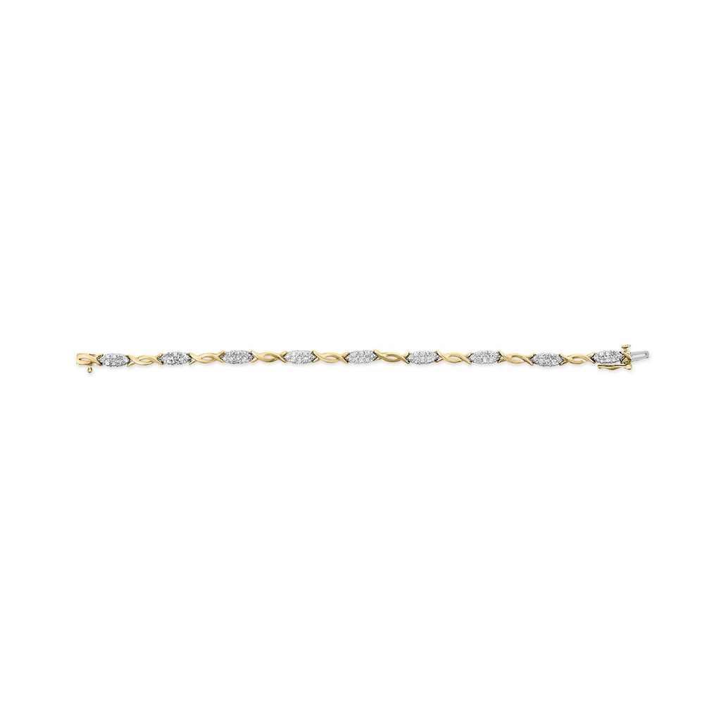 Pulsera de oro amarillo de 10 quilates con eslabones en espiral y diamantes de talla redonda de 1,00 quilates (color HI, claridad I2-I3) - Friggin Jewelry