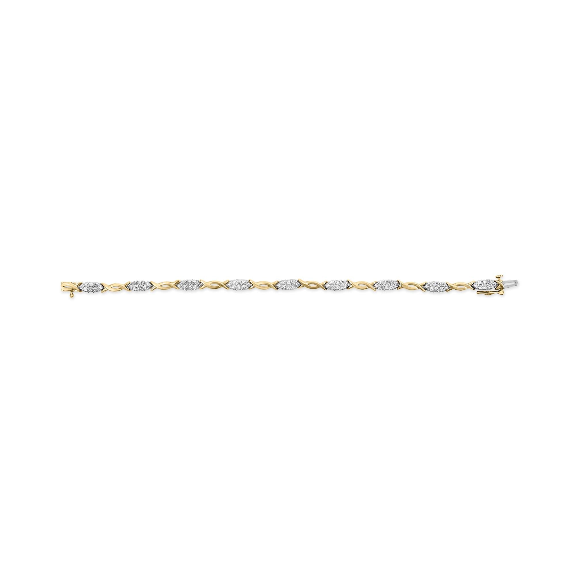 10K Yellow Gold 1.00 Cttw Round-Cut Diamond Spiral Link 7" Bracelet (H-I Color, I2-I3 Clarity) - Friggin Jewelry
