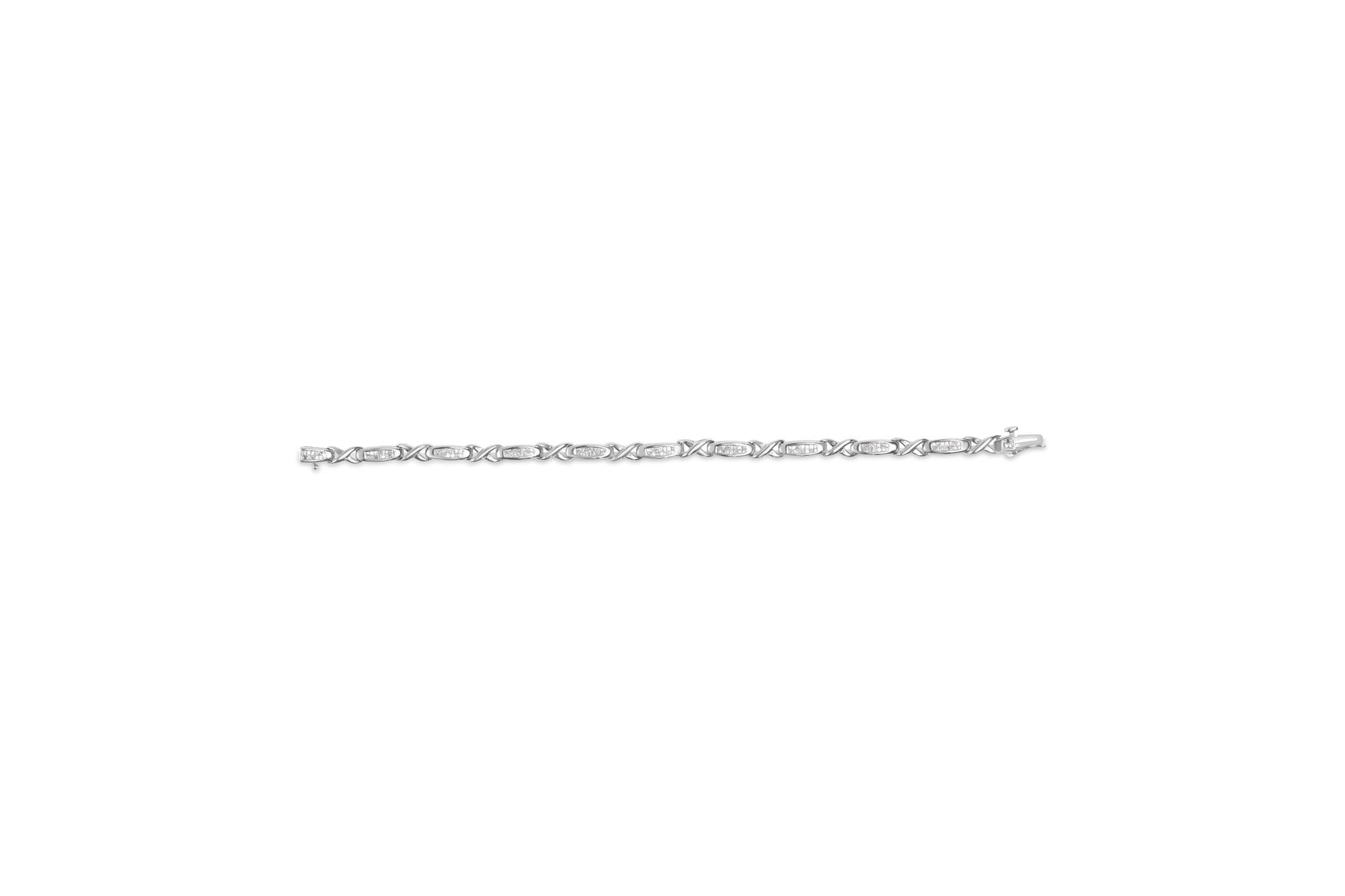 Bracciale tennis in oro bianco 14 carati con diamanti incastonati in modo invisibile da 1,0 ct (colore HI, purezza SI1-SI2) - 7" - Friggin Jewelry