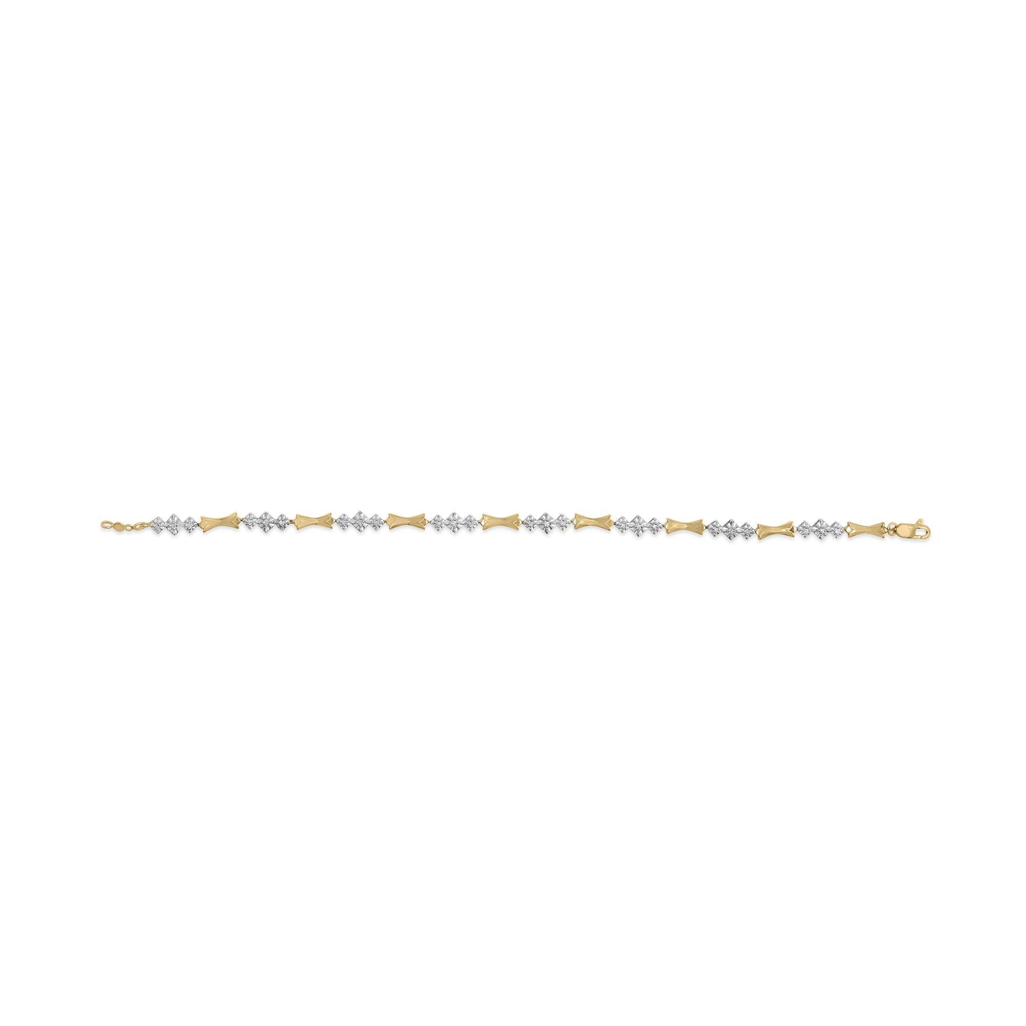 10k Gold 1/3 Cttw Diamond Miracle Set Alternating Bar and Link Bracelet (I-J Color, I1-I2 Clarity) - 7.75" Inches - Friggin Jewelry