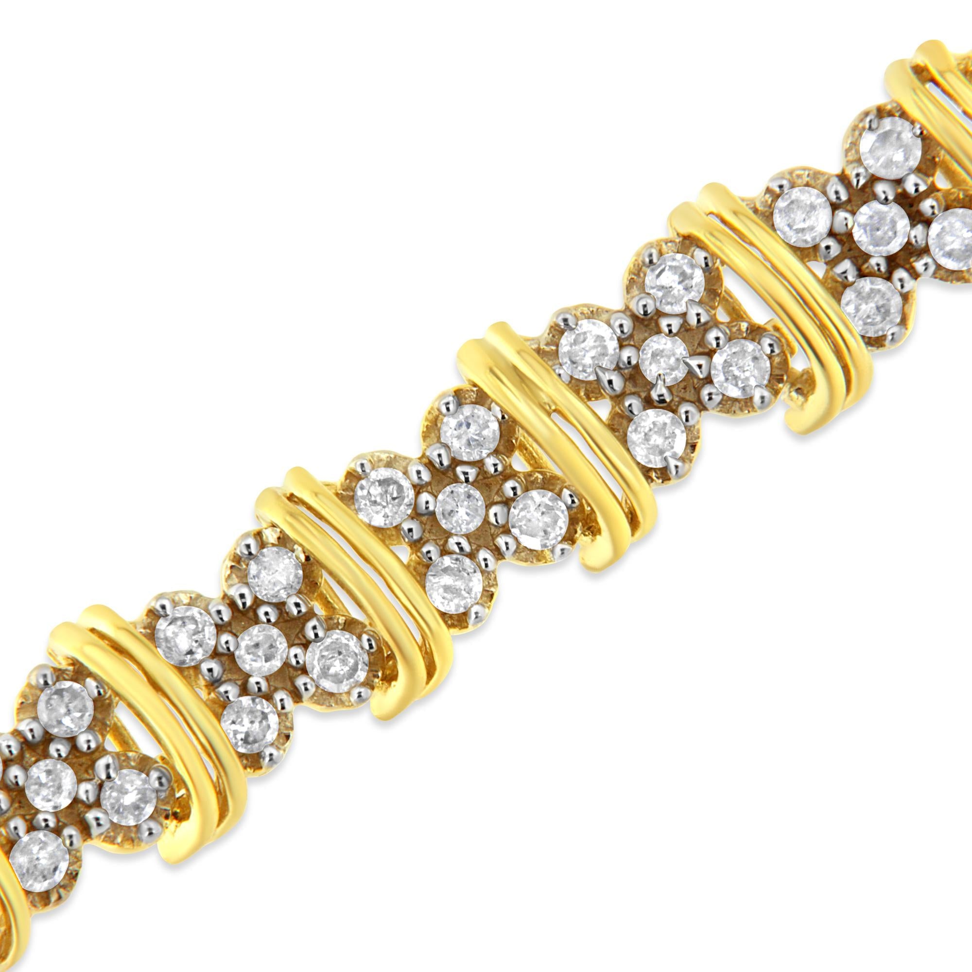 Bracciale a maglie a forma di "X" con diamanti rotondi da 2,0 ct, placcato oro giallo 10K e argento sterling 925 (colore HI, purezza I3) - 7" - Friggin Jewelry