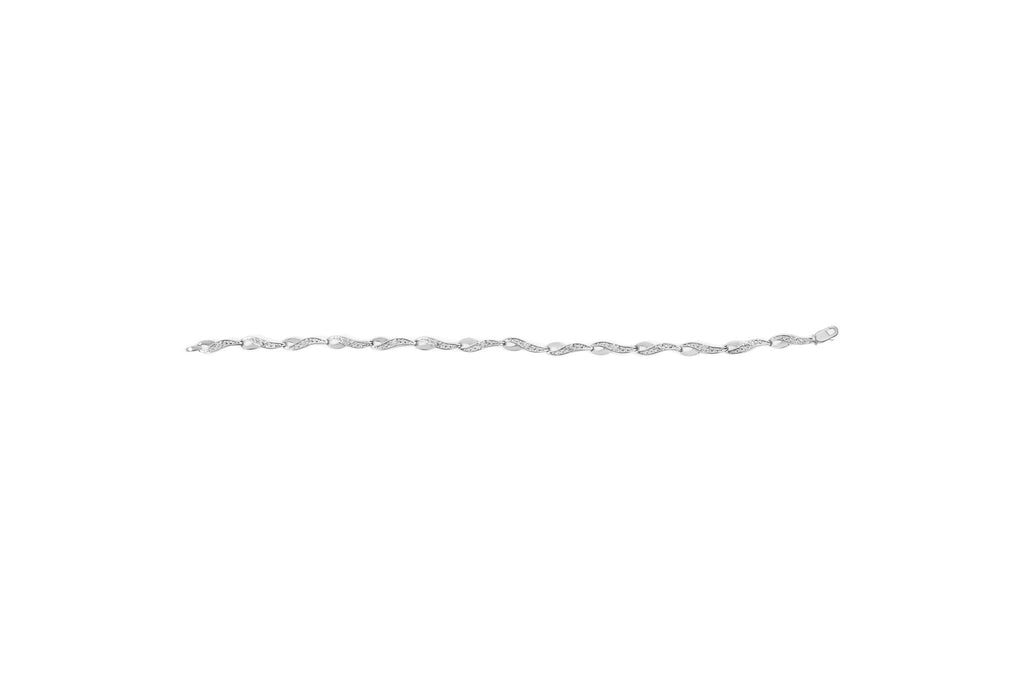 Pulsera de oro blanco de 10 k con eslabones en espiral y detalles de diamantes (color HI, claridad I3) - 19 cm - Friggin Jewelry