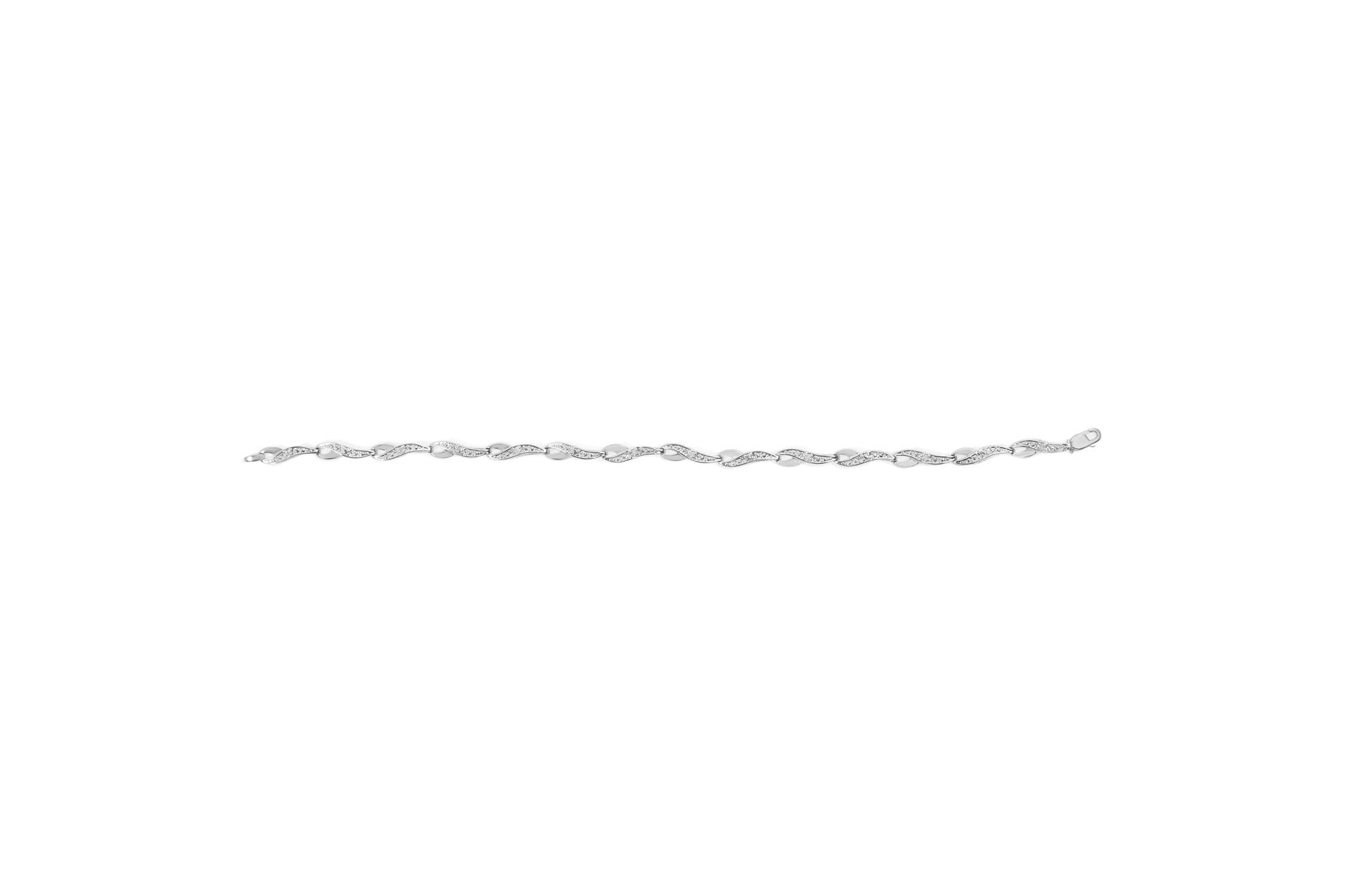 Pulsera de oro blanco de 10 k con eslabones en espiral y detalles de diamantes (color HI, claridad I3) - 19 cm - Friggin Jewelry