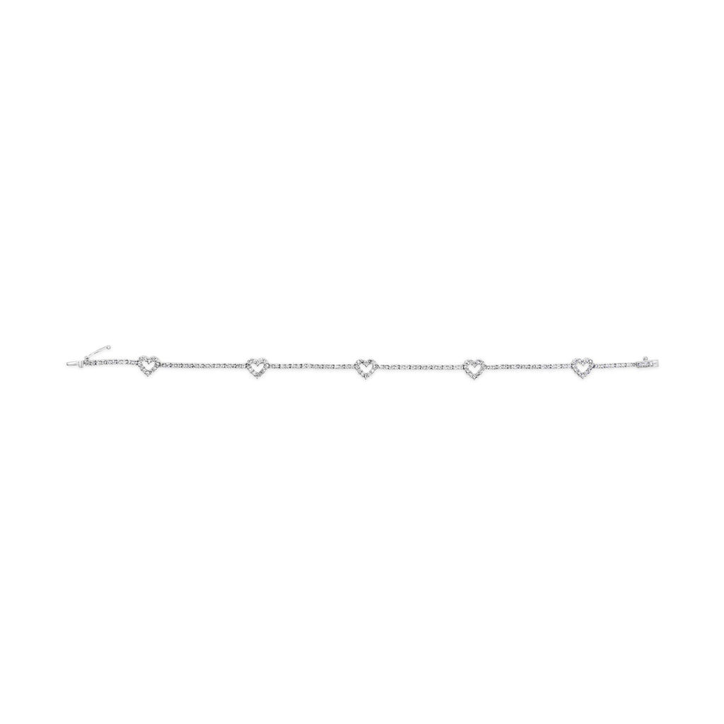 14K White Gold 1 1/2 Cttw Diamond Heart Station Strand Bracelet (H-I Color, I1-I2 Clarity) - 7.5 Inches - Friggin Jewelry Premium
