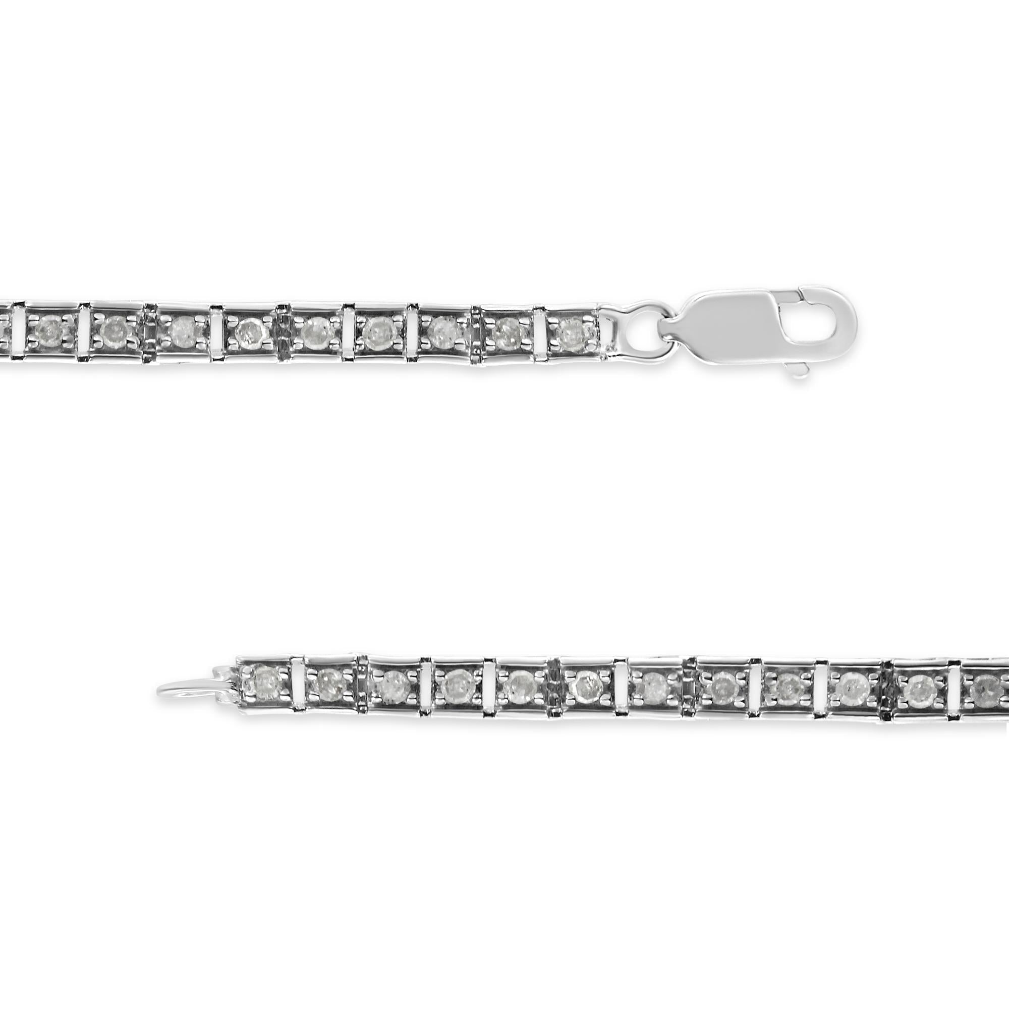 .925 Sterling Silver 1.0 Cttw Diamond Square Hybrid Link 7" Tennis Bracelet (I-J Color, I2-I3 Clarity) - Friggin Jewelry