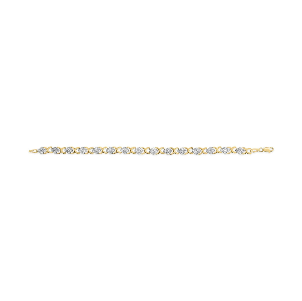 10K Yellow Gold 1.00 Cttw Diamond 5 Stone Floral Cluster and "X" Link 7" Bracelet (I-J Color, I3 Clarity) - Friggin Jewelry