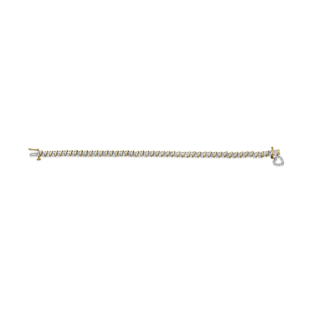 Bracciale a maglie da 7" con ciondolo a forma di cuore in oro giallo 10K e argento sterling 925 da 2,0 ct (colore IJ, purezza I3) - Friggin Jewelry