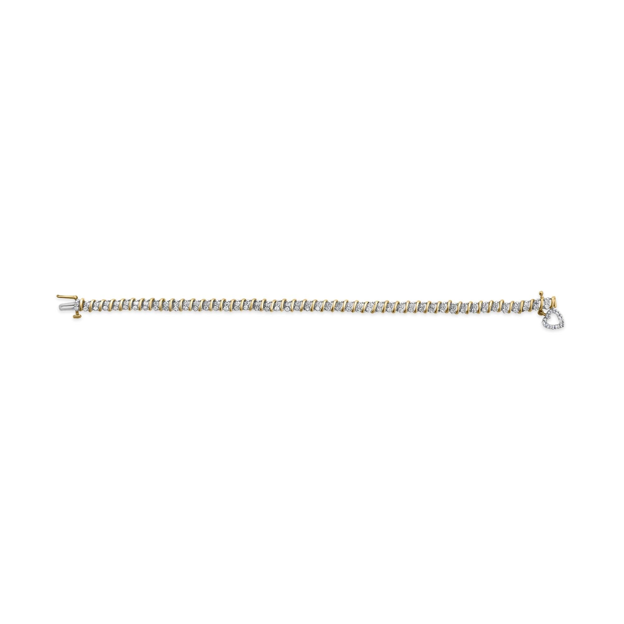 Bracciale a maglie da 7" con ciondolo a forma di cuore in oro giallo 10K e argento sterling 925 da 2,0 ct (colore IJ, purezza I3) - Friggin Jewelry