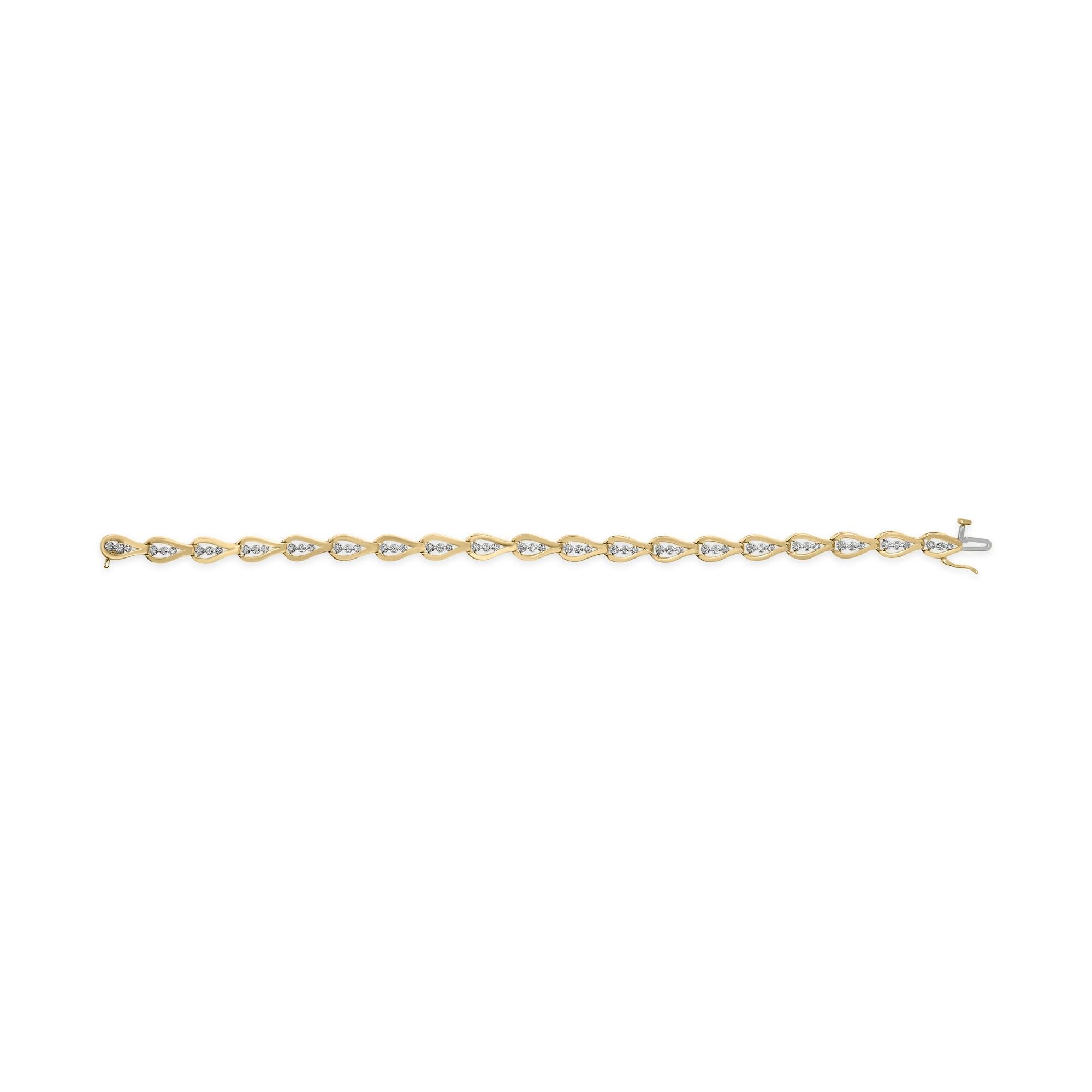 10k Yellow Gold 1/3 Cttw Diamond 3 Stone Teardrop Design Link Bracelet (I-J Color, I1-I2 Clarity) - 7.25" Inches - Friggin Jewelry