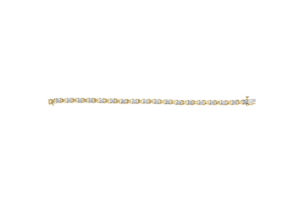 10K White Gold 1.00 Cttw Diamond Floral Cluster and X-Link 7.25" Bracelet (I-J Color, I1-I2 Clarity) - Friggin Jewelry