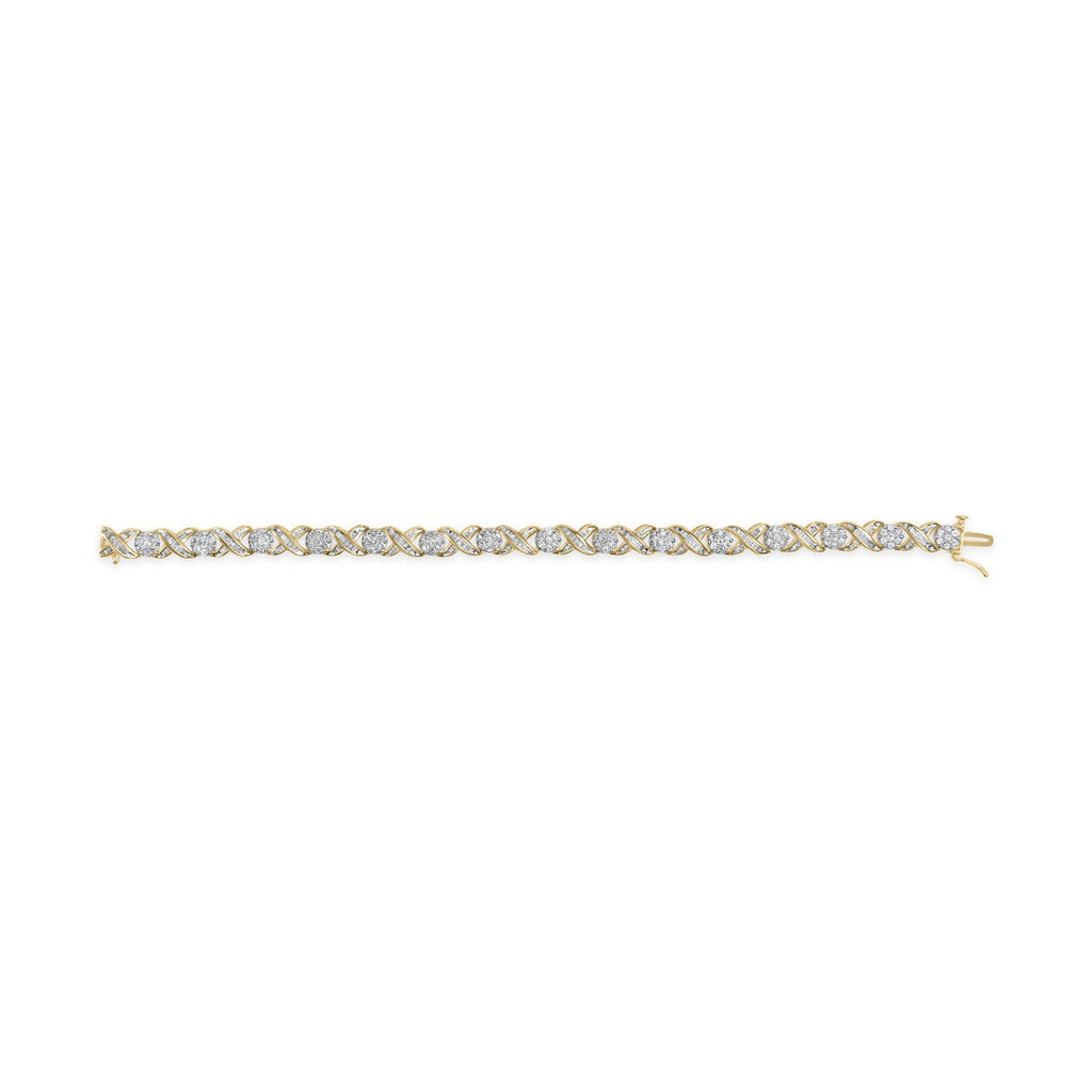 10K Yellow Gold 3.00 Cttw Round-Cut and Baguette-Cut Diamond 'XOXO' Floral Design 7.50" Bracelet (J-K Color, I1-I2 Clarity) - Friggin Jewelry Premium