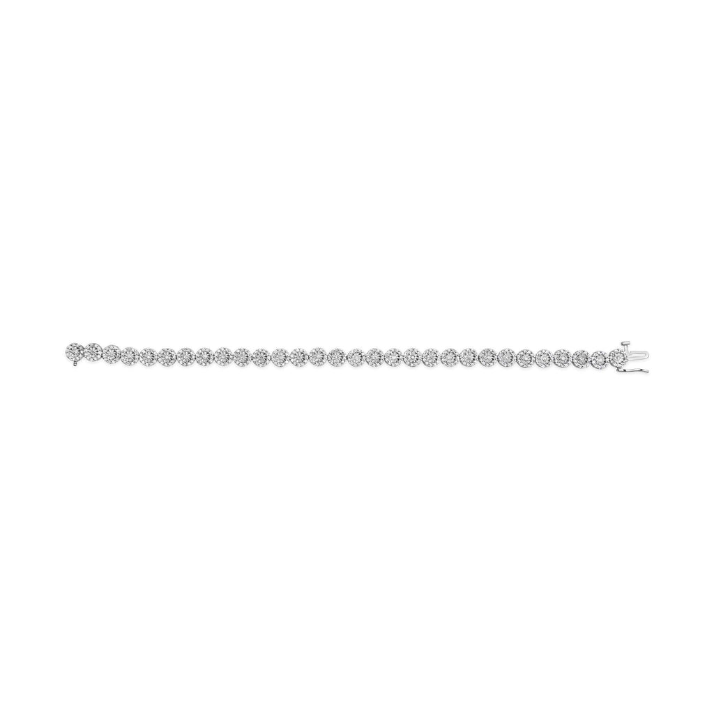 Pulsera de tenis de oro blanco de 14 quilates con halo de diamantes de 2,00 quilates (color HI, claridad I1-I2) - 18,8 cm - Friggin Jewelry