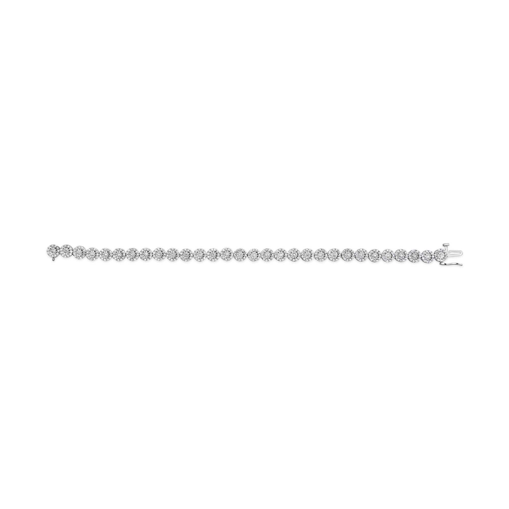 14K White Gold 2.00 Cttw Diamond Halo Link Tennis Bracelet (H-I Color, I1-I2 Clarity) - 7" Inches - Friggin Jewelry