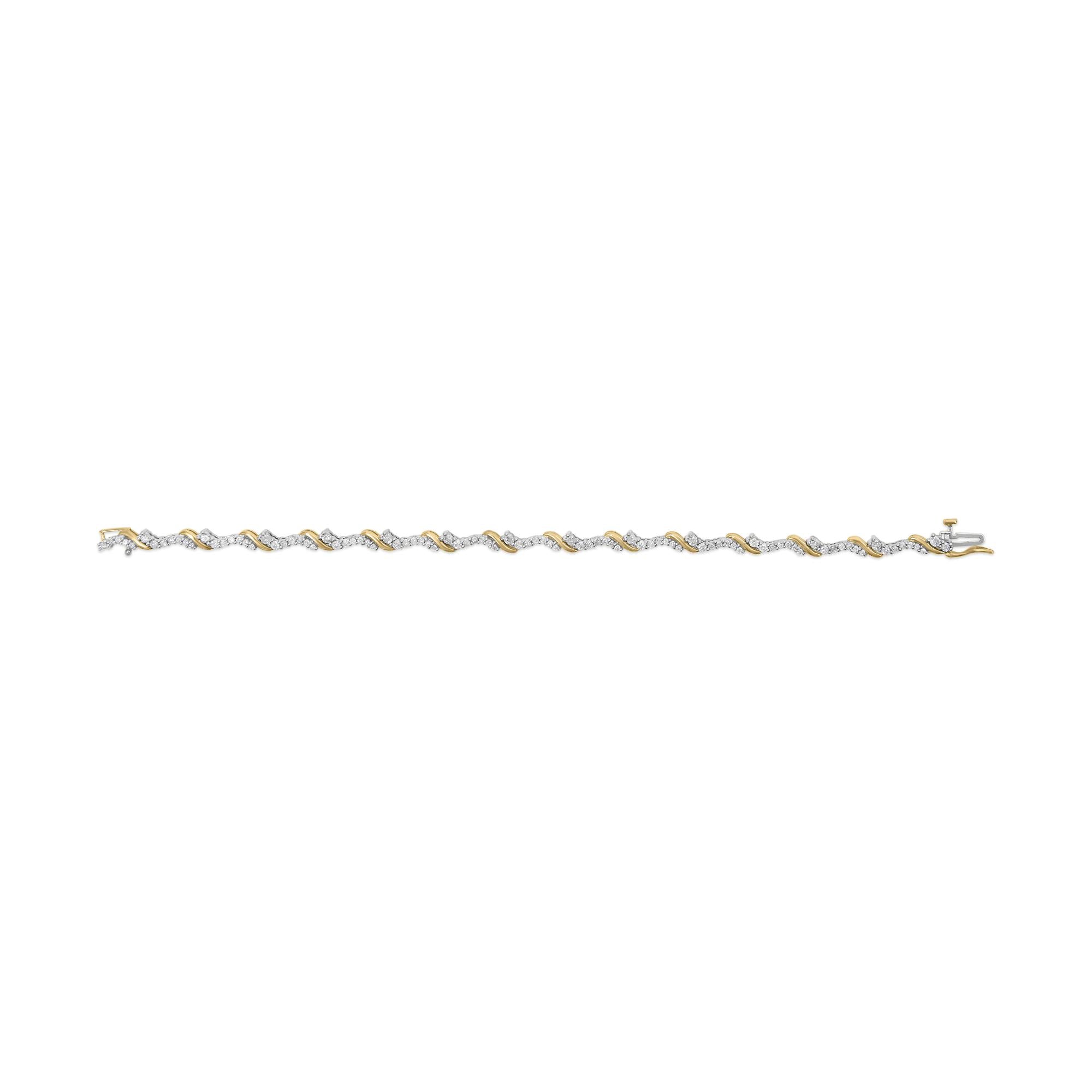 10K Yellow and White Gold 2.00 Cttw Diamond "S" Link 7" Bracelet (H-I Color, I2-I3 Clarity) - Friggin Jewelry
