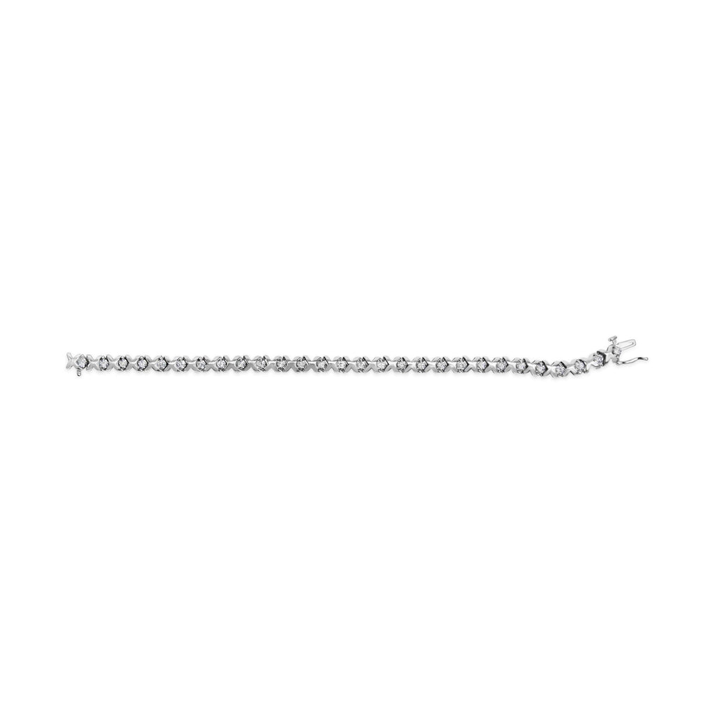 Pulsera de tenis de oro blanco de 10 quilates con diamantes de 1 1/2 quilates y eslabones X de 7,5" (color HI, claridad I2-I3) - Friggin Jewelry
