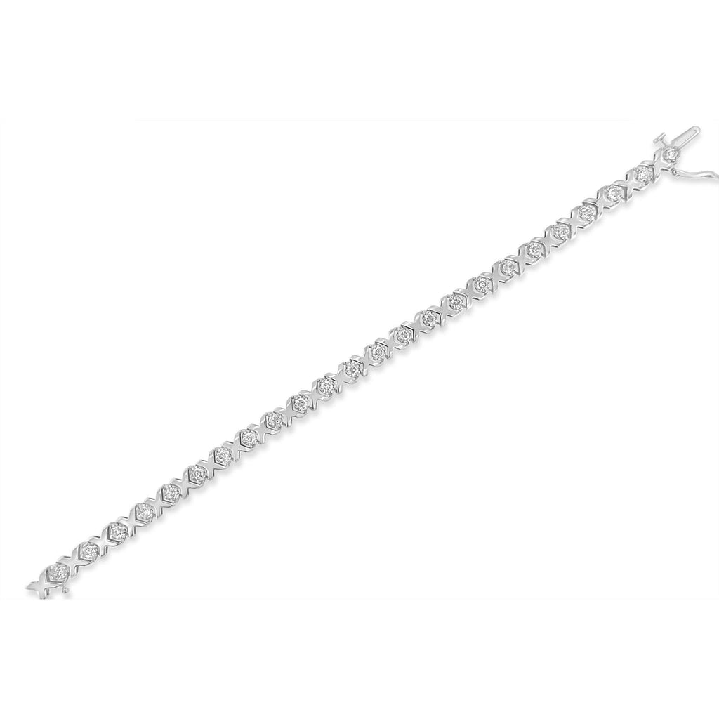 10k White Gold 2.00 Cttw Round-Cut Diamond "XOXO" Link 7" Bracelet (I-J Color, I2-I3 Clarity) - Friggin Jewelry Premium