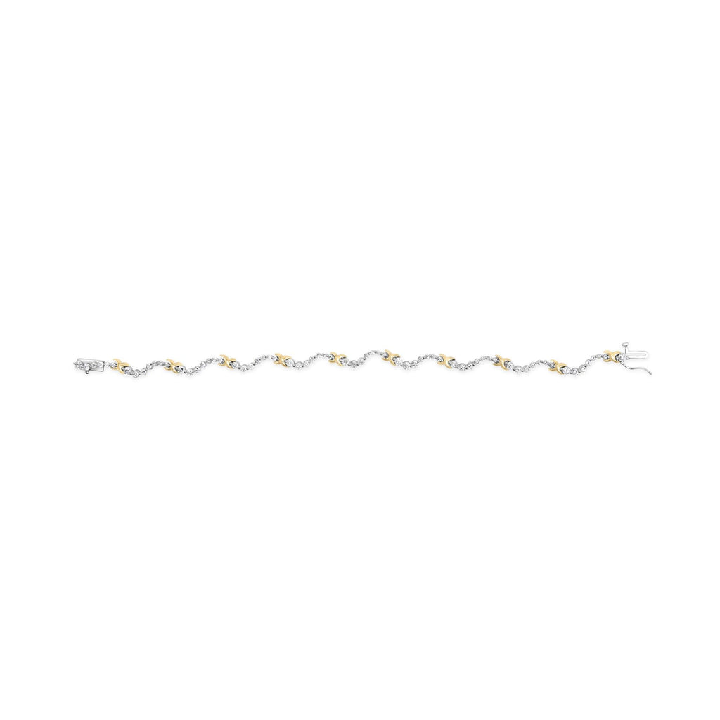 10K Two-Tone 2.00 Cttw Diamond "X" and Wave Link Bracelet (H-I Color, I1-I2 Clarity) - 7" Inches - Friggin Jewelry