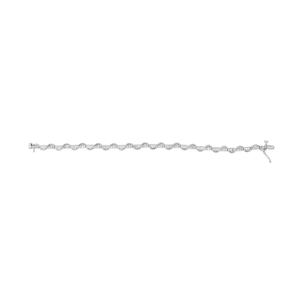Bracciale tennis in oro bianco 10 carati con diamanti taglio rotondo da 1,00 ct e maglie a spirale (colore HI, purezza I3) - 7 pollici - Friggin Jewelry