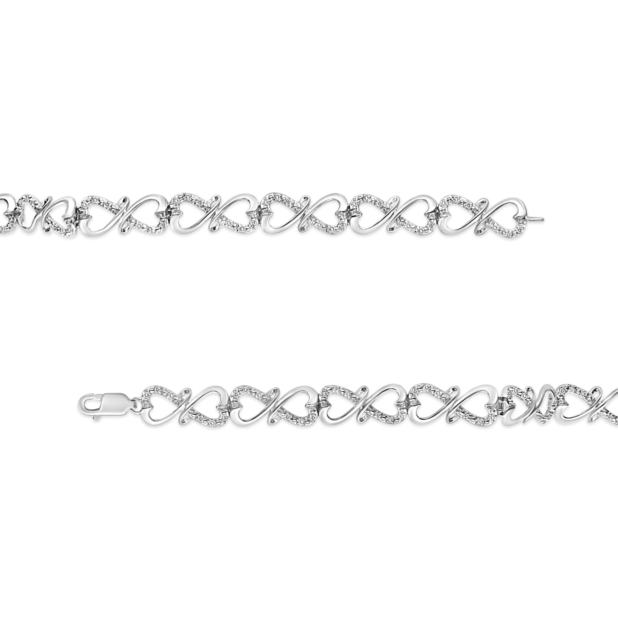 .925 Sterling Silver 1/3 Cttw Round-Cut Diamond Double Heart Infinity Link 7.25" Bracelet (H-I Color, I3 Clarity) - Friggin Jewelry